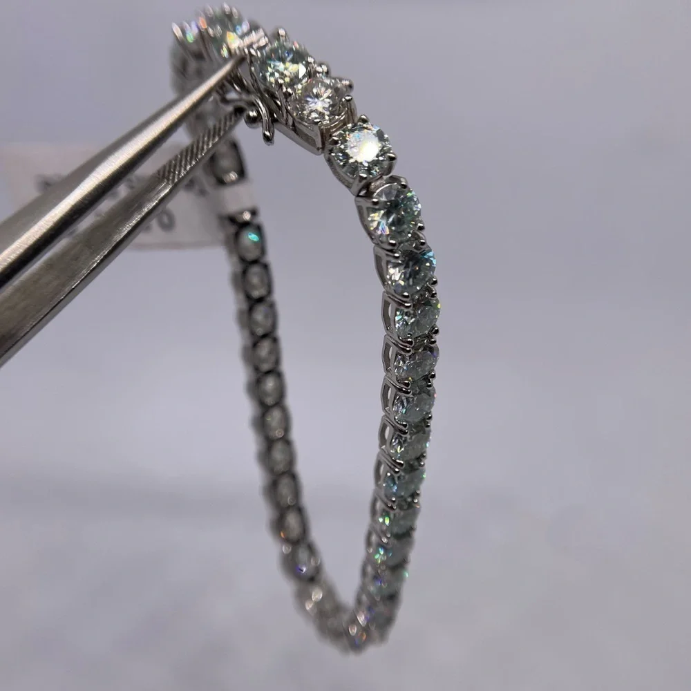 Huge Moissanite Diamond Tennis Bracelet 18K 925 28 Ct Brilliant Round Cut